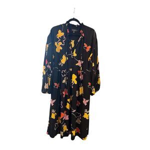 Ted Baker Yviee Chuck Ruffle Long Sleeve Floral Midi Dress size 4